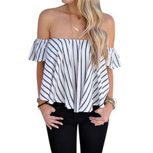 Off Shoulder Stripe Women Tops Casual Slash Neck Blouse Loose Women Shirt Blusas Camisa Femininas Tops 1STL ELY