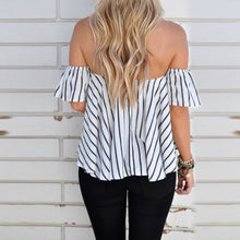 Off Shoulder Stripe Women Tops Casual Slash Neck Blouse Loose Women Shirt Blusas Camisa Femininas Tops 1STL ELY