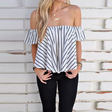 Off Shoulder Stripe Women Tops Casual Slash Neck Blouse Loose Women Shirt Blusas Camisa Femininas Tops 1STL ELY