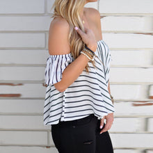 Off Shoulder Stripe Women Tops Casual Slash Neck Blouse Loose Women Shirt Blusas Camisa Femininas Tops 1STL ELY