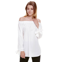Off Shoulder Women Blouse Casual Slash Neck Blusas Loose Stripe White Cotton Tops Camisa Feminina Women Clothes ELY