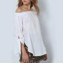 Off Shoulder Women Blouse Casual Slash Neck Blusas Loose Stripe White Cotton Tops Camisa Feminina Women Clothes ELY