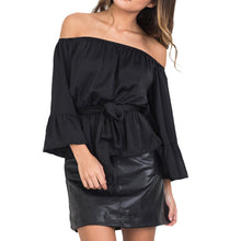 Off Shoulder blouse tops Eleastic Waist Long Sleeve Women tops Blusa Feminino Slash Neck Women Shirt Flare Sleeve Blusas ELY