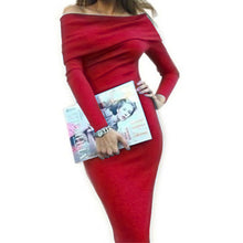 Off Shoulder Dress Vestidos Long Sleeve Sexy Women Dress Vestido De Festa Bodycon Slim Slach Neck Dress ELY