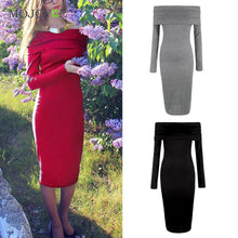 Off Shoulder Dress Vestidos Long Sleeve Sexy Women Dress Vestido De Festa Bodycon Slim Slach Neck Dress ELY