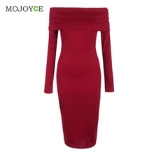 Off Shoulder Dress Vestidos Long Sleeve Sexy Women Dress Vestido De Festa Bodycon Slim Slach Neck Dress ELY