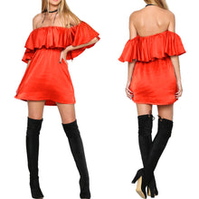 Off-shoulder Vestido Falbala Splice Short Sleeve Slash Neck Dresses High Waist Dress Vestido De Festa Dress 1STL ELY