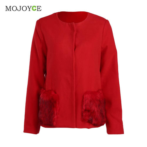 Parka Long Sleeve Coat Women Overcoat Double-faced Woolen Wool Coat Wnter Jacket Women Fur Pocket Decorative ELY