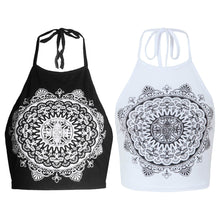 Print Crop Tops Women Print Sleeveless Cropped Feminino Halterneck Tank Tops Vest Black Women Shirt Blusa for ELY
