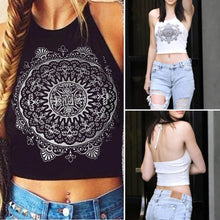Print Crop Tops Women Print Sleeveless Cropped Feminino Halterneck Tank Tops Vest Black Women Shirt Blusa for ELY