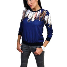 Printing Hoodies Sweatshirt Women Casual Pullover Feather Print Jumper Hoodie 3/4 Sleeve Sweatshirt Top ELY