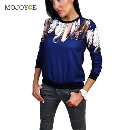 Printing Hoodies Sweatshirt Women Casual Pullover Feather Print Jumper Hoodie 3/4 Sleeve Sweatshirt Top ELY