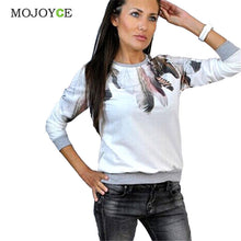 Printing Hoodies Sweatshirt Women Casual Pullover Feather Print Jumper Hoodie 3/4 Sleeve Sweatshirt Top ELY