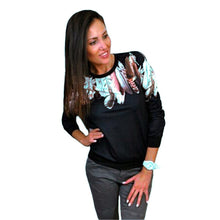 Printing Hoodies Sweatshirt Women Casual Pullover Feather Print Jumper Hoodie 3/4 Sleeve Sweatshirt Top ELY