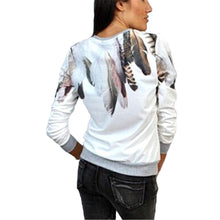 Printing Hoodies Sweatshirt Women Casual Pullover Feather Print Jumper Hoodie 3/4 Sleeve Sweatshirt Top ELY