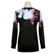 Printing Hoodies Sweatshirt Women Casual Pullover Feather Print Jumper Hoodie 3/4 Sleeve Sweatshirt Top ELY