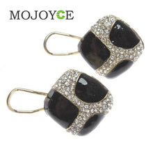 Retro Ladies Square Black Enamel Rhinestone Party Ear Stud Earrings 1STL ELY