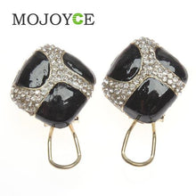 Retro Ladies Square Black Enamel Rhinestone Party Ear Stud Earrings 1STL ELY