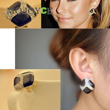 Retro Ladies Square Black Enamel Rhinestone Party Ear Stud Earrings 1STL ELY