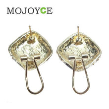 Retro Ladies Square Black Enamel Rhinestone Party Ear Stud Earrings 1STL ELY