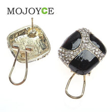 Retro Ladies Square Black Enamel Rhinestone Party Ear Stud Earrings 1STL ELY