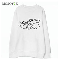 Seventeen Printed Letters Round Neck Long Sleeve Fleece Sweatershirt Hoodies Women Women Tops Blusa ELY