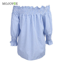 Sexy Off Shoulder Women Blouses Long Sleeve Casual ShirtTops Blusa Shirt Women Blue Stripe Women Tops Blusas Femininas ELY
