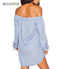 Slash Neck Women Dress Loose Denim Dress Vestidos Sexy Off Shoulder Long Sleeve Cotton Dress Vestido De Festa ELY