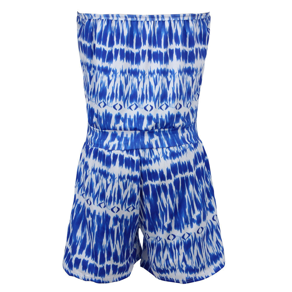 Strapless Off Shoulder Printed Jumpsuit Beachwear Short Combinaison Short Femme Jumpsuit Bodysuit Women Romper ELY