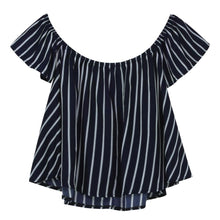 Striped Women Blouses Tops Off Shoulder Top Shirts Women Loose Elastic Ruffle Blusas Camisa Feminina Women Tops ELY