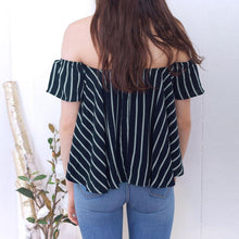 Striped Women Blouses Tops Off Shoulder Top Shirts Women Loose Elastic Ruffle Blusas Camisa Feminina Women Tops ELY