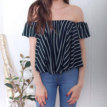 Striped Women Blouses Tops Off Shoulder Top Shirts Women Loose Elastic Ruffle Blusas Camisa Feminina Women Tops ELY