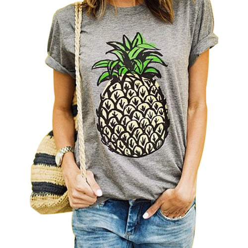 Pineapple T Shirts Pineapple Print Women T-shirt Casual O-neck Short Sleeve Tee Tops Crop Top Woman Clothes ELY