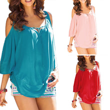 Tops Round Neck T-Shirts Women Falbala Flare 3/4 Sleeve Off Shoulder Loose Tee Tops Blusa Camisetas Mujer 1STL ELY