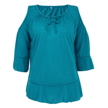 Tops Round Neck T-Shirts Women Falbala Flare 3/4 Sleeve Off Shoulder Loose Tee Tops Blusa Camisetas Mujer 1STL ELY