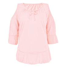 Tops Round Neck T-Shirts Women Falbala Flare 3/4 Sleeve Off Shoulder Loose Tee Tops Blusa Camisetas Mujer 1STL ELY