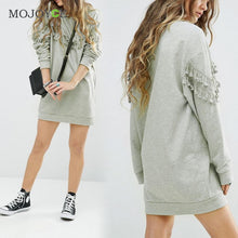 Tassel Long Pullover Women Dress vestido de festa Warm Dress Dress Casual Gray Long Sleeve Vestidos ELY