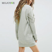 Tassel Long Pullover Women Dress vestido de festa Warm Dress Dress Casual Gray Long Sleeve Vestidos ELY