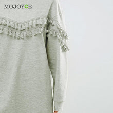 Tassel Long Pullover Women Dress vestido de festa Warm Dress Dress Casual Gray Long Sleeve Vestidos ELY