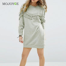 Tassel Long Pullover Women Dress vestido de festa Warm Dress Dress Casual Gray Long Sleeve Vestidos ELY