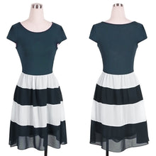 Temperament Patchwork Stripe Women Dress vestidos Splicing Chiffon Short Sleeves O-Neck Dress Casual Slim Vestido 1STL ELY