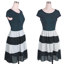 Temperament Patchwork Stripe Women Dress vestidos Splicing Chiffon Short Sleeves O-Neck Dress Casual Slim Vestido 1STL ELY