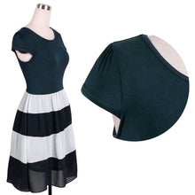 Temperament Patchwork Stripe Women Dress vestidos Splicing Chiffon Short Sleeves O-Neck Dress Casual Slim Vestido 1STL ELY