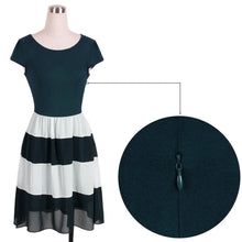 Temperament Patchwork Stripe Women Dress vestidos Splicing Chiffon Short Sleeves O-Neck Dress Casual Slim Vestido 1STL ELY
