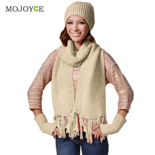 Thick Acrylic Women Knit Hat Scarf Gloves Set Outdoor Warm Beanie 1STL ELY