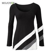 Tshirt Women Long Sleeve Black and White Diagonal Stripes T Shirt Women Tops Camisas Femininas Blusas Femininas ELY