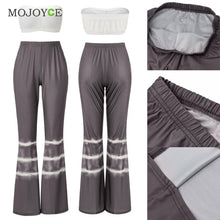 Two Pieces Women Sets Sleeveless Bandage Bodycon Top Trousers High Waist Crop Top Printing Pants ELY