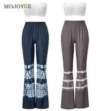 Two Pieces Women Sets Sleeveless Bandage Bodycon Top Trousers High Waist Crop Top Printing Pants ELY
