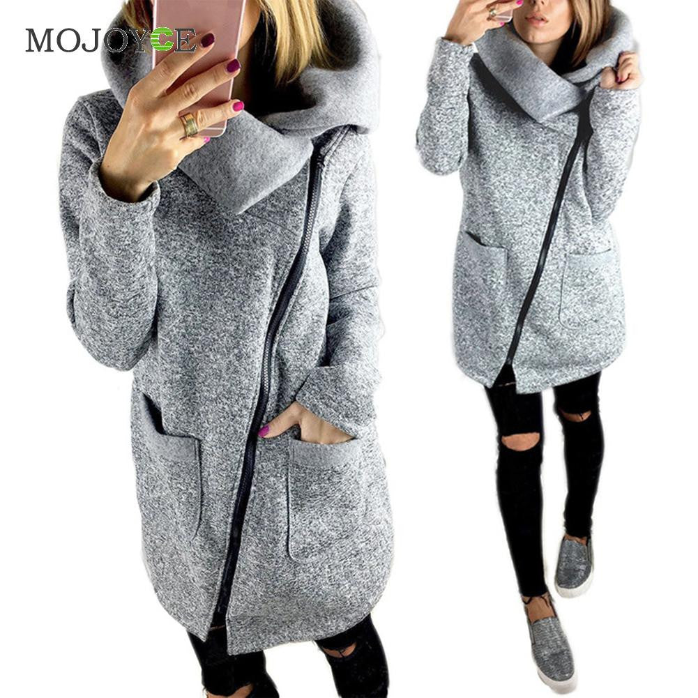 Warm Fleece Jacket Slant Zipper Collared Coat Slim fit Women Clothes Plus Size Zipper Women Jacket ELY