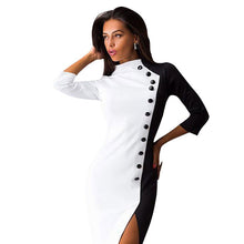 Women 3/4 Sleeve Buttons Women Dress Vestidos Color-Matching Ball Gown Party Formal Dresses Autum Dress Vestido de Festa ELY